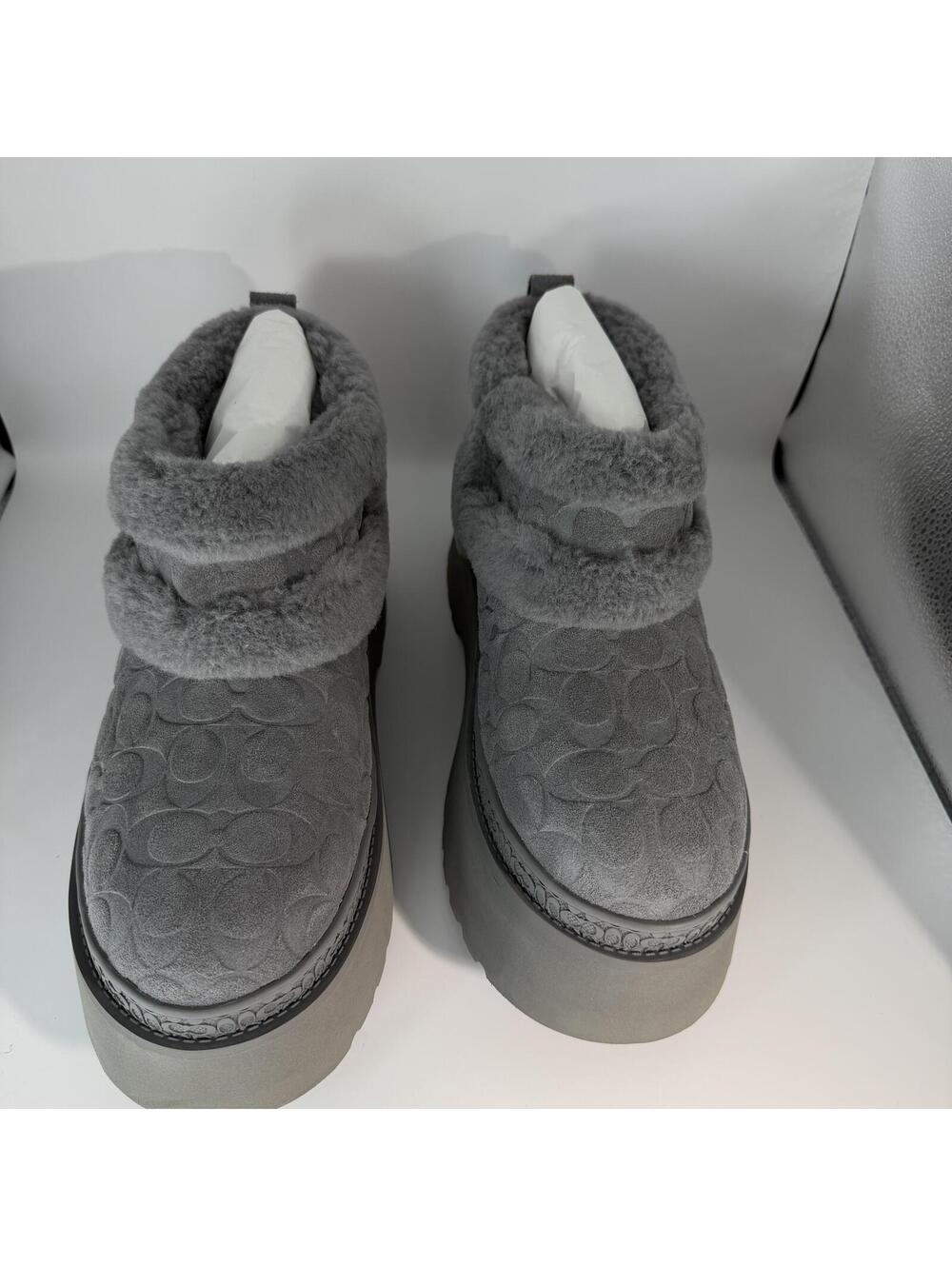 Coach Christina Signature Shearling Platform Boot Charcoal Gray CC035 Women 11B